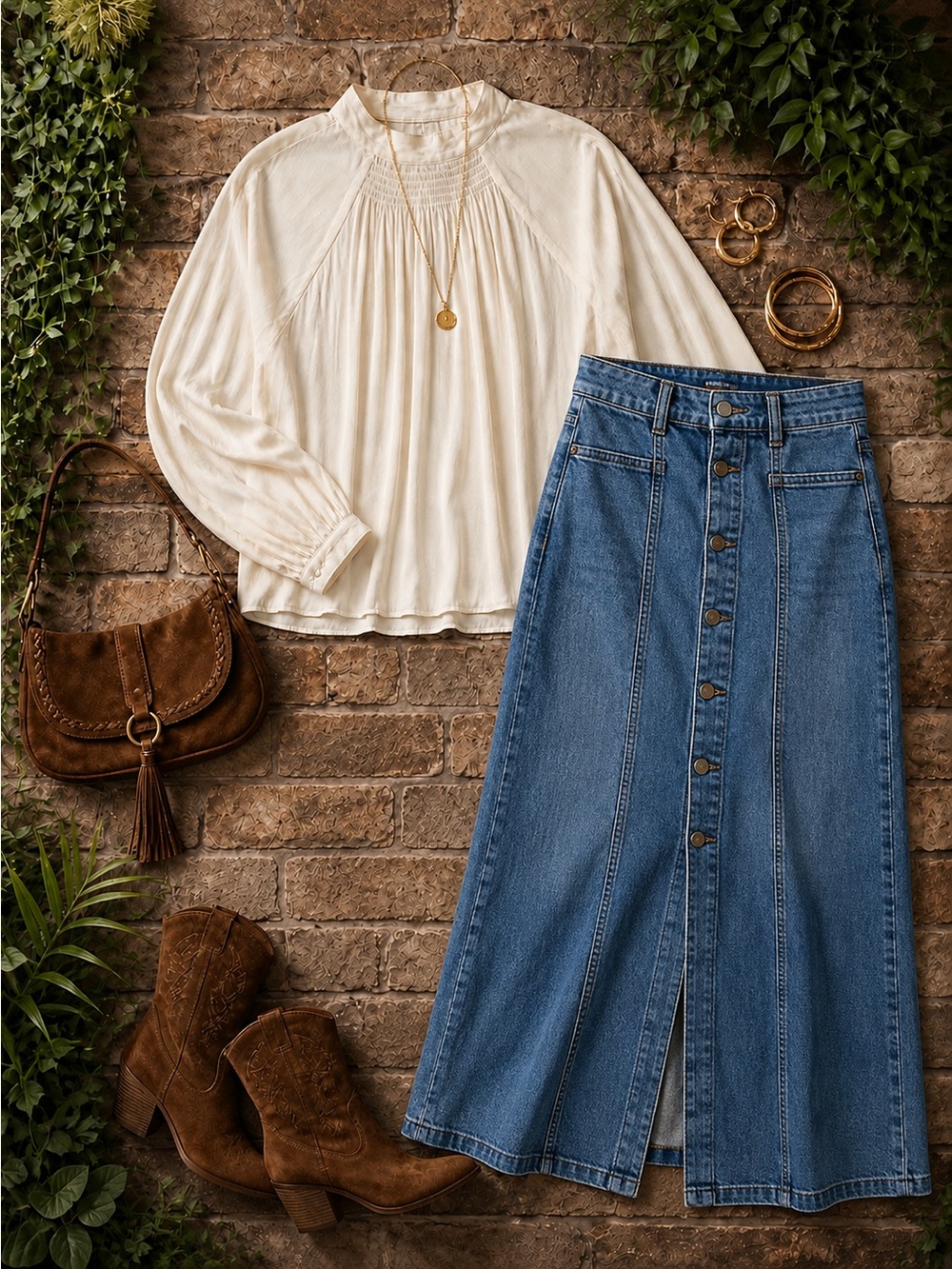 Aritzia Wilfred Cream Blouse with Mandarin Collar and Long Sleeves